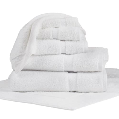 Whole Solutions Terry XL Bath Towel, 86 Cotton/14 Poly Blend Dobby Boarder, 27x54,15.5 lbs/dz, White